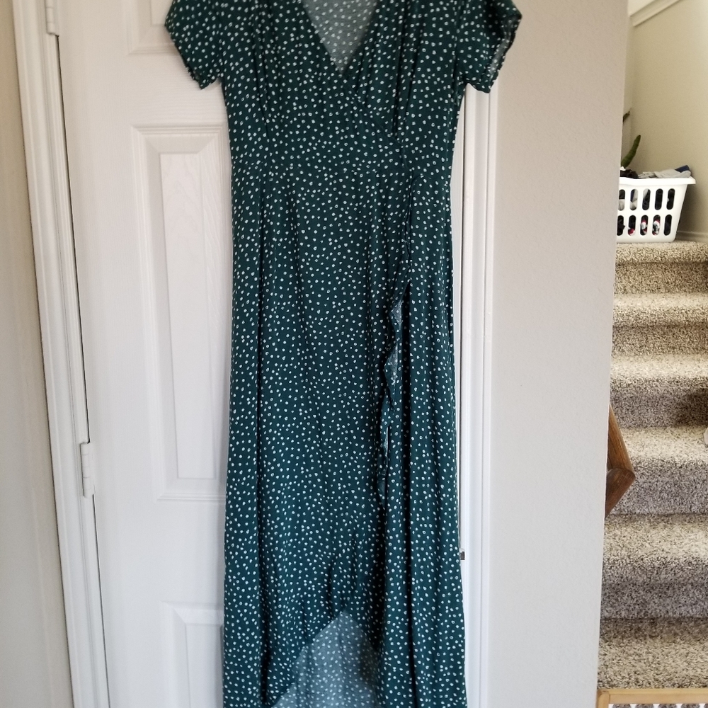 Pink Lily Teal Polka Dot Maxi Dress